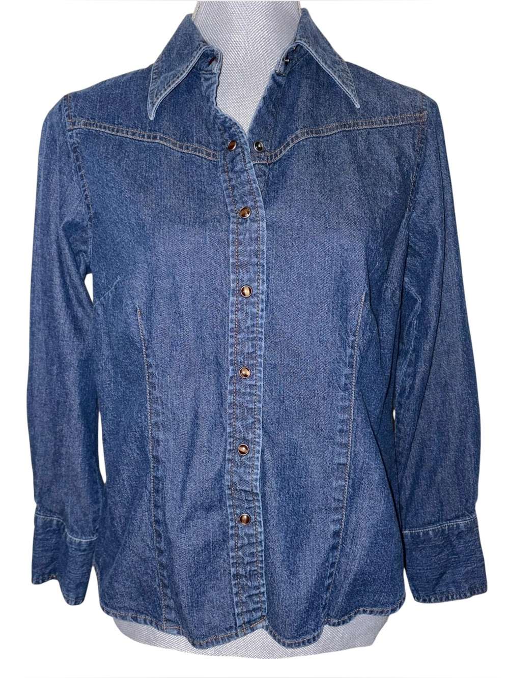Vintage 90s Eddie Bauer Petite Denim Western Snap Shirt
